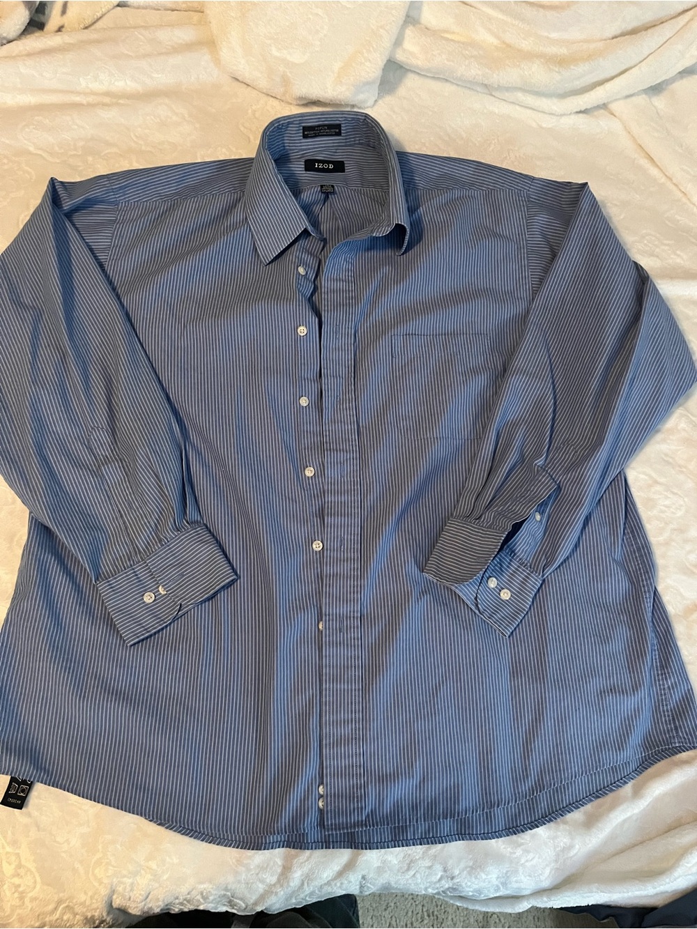 Izod Men’s Blue and White Pinstripe Dress Shirt